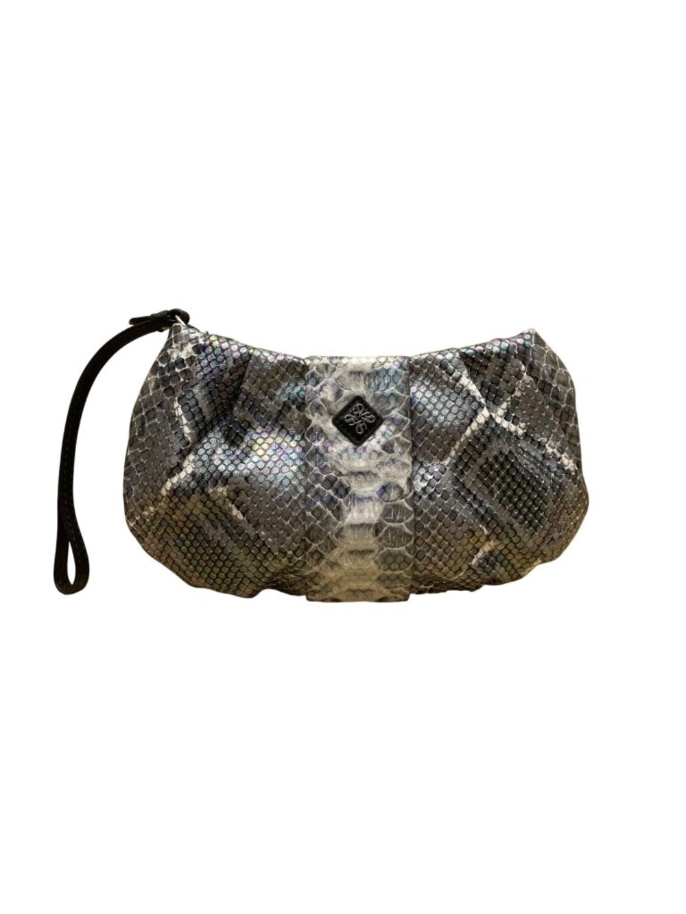 Simply Vera Women’s Metallic Gray Snakeskin Signature Logo Wristlet Clutch